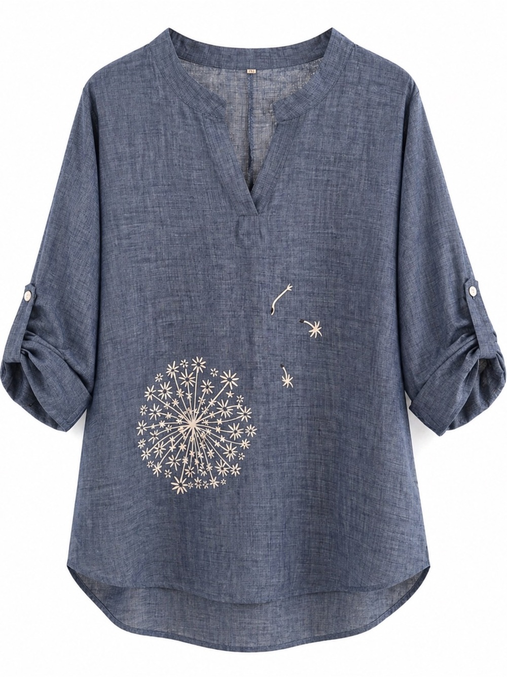 3XL Blue Linen Look Tunic Blouse Dandelion Print Relaxed Fit - Picture 3 of 3